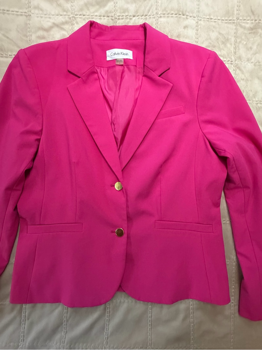 Calvin Klein Hot Pink Fuchsia Blazer Size 14 Gold Buttons